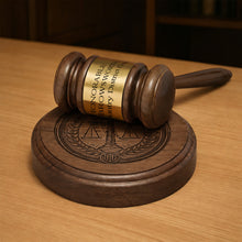 Load image into Gallery viewer, Personalized Walnut Wood Gavel and Sound Block Custom Engraved Gavel Set.