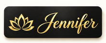 Load image into Gallery viewer, Personalized Magnetic Name Badge, Black Brass with Gold Engraving, Custom Name Tag with Logo, Two Sizes