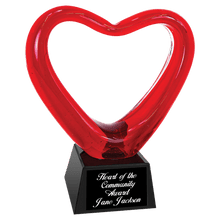 Load image into Gallery viewer, 6 1/2" Red Heart Art Glass with Black Base, Personalized Engraving Gifts shipped from USA.