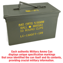 Load image into Gallery viewer, 50 Caliber Army Surplus Steel Can, Personalized Engraving Gifts shipped from USA.