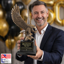 Load image into Gallery viewer, 10 3/4" Antique Gold Eagle with Base, two options of Custom Plates, Personalized Engraving Gifts shipped from USA.