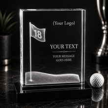 Load image into Gallery viewer, Crystal 3D Golf Award mounted on a Black Base, Personalized Engraving Gifts shipped from USA.