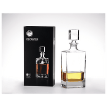 Load image into Gallery viewer, Custom 810ml Rectangle Glass Decanter Set with Four 8 oz. Glasses in a Black Gift Box
