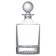 Load image into Gallery viewer, Custom 850ml Round Golf Glass Decanter Set with Four 9 oz. Golf Rocks Glasses in a Black Gift Box