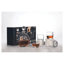 Load image into Gallery viewer, 750ml Flat Round Glass Decanter Set with Four 10 oz. Rocks Glasses. Personalized Engraving Gifts shipped from USA.