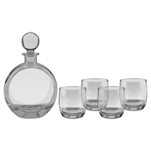 Load image into Gallery viewer, 750ml Flat Round Glass Decanter Set with Four 10 oz. Rocks Glasses. Personalized Engraving Gifts shipped from USA.