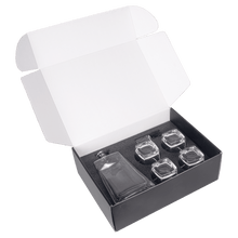 Load image into Gallery viewer, 750ML 12" Tequila Decanter Set with Four 8 oz. Glasses in a Black Gift Box with Printed Paper Sleeve. Personalized Engraving Gifts shipped from USA.