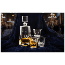 Load image into Gallery viewer, 750ML 12" Tequila Decanter Set with Four 8 oz. Glasses in a Black Gift Box with Printed Paper Sleeve. Personalized Engraving Gifts shipped from USA.