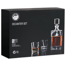 Load image into Gallery viewer, Custom 810ml Rectangle Glass Decanter Set with Four 8 oz. Glasses in a Black Gift Box