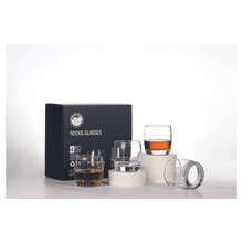 Load image into Gallery viewer, 750ml Flat Round Glass Decanter Set with Four 10 oz. Rocks Glasses. Personalized Engraving Gifts shipped from USA.