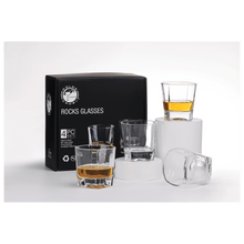 Load image into Gallery viewer, Custom 810ml Rectangle Glass Decanter Set with Four 8 oz. Glasses in a Black Gift Box