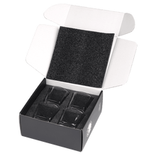 Load image into Gallery viewer, Custom 810ml Rectangle Glass Decanter Set with Four 8 oz. Glasses in a Black Gift Box