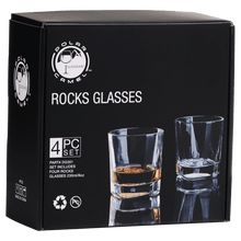 Load image into Gallery viewer, Custom 810ml Rectangle Glass Decanter Set with Four 8 oz. Glasses in a Black Gift Box