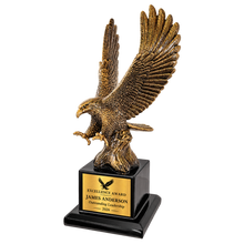 Load image into Gallery viewer, 10 3/4" Antique Gold Eagle with Base, two options of Custom Plates, Personalized Engraving Gifts shipped from USA.