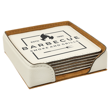 Load image into Gallery viewer, Custom 4" x 4" Square Laser Leatherette 6-Coaster Set, Personalized Engraving Gifts shipped from USA.