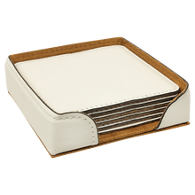 Load image into Gallery viewer, Custom 4" x 4" Square Laser Leatherette 6-Coaster Set, Personalized Engraving Gifts shipped from USA.