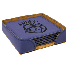 Load image into Gallery viewer, Custom 4" x 4" Square Laser Leatherette 6-Coaster Set, Personalized Engraving Gifts shipped from USA.
