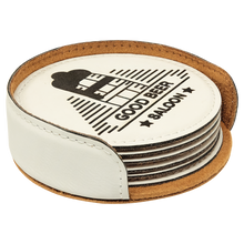 Load image into Gallery viewer, Custom 4" Round Laserable Leatherette 6-Coaster Set, Personalized Engraving Gifts shipped from USA.