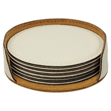 Load image into Gallery viewer, Custom 4" Round Laserable Leatherette 6-Coaster Set, Personalized Engraving Gifts shipped from USA.