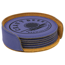 Load image into Gallery viewer, Custom 4" Round Laserable Leatherette 6-Coaster Set, Personalized Engraving Gifts shipped from USA.