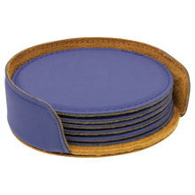 Load image into Gallery viewer, Custom 4" Round Laserable Leatherette 6-Coaster Set, Personalized Engraving Gifts shipped from USA.
