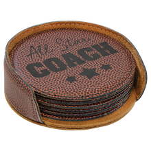 Load image into Gallery viewer, Custom 4" Round Laserable Leatherette 6-Coaster Set, Personalized Engraving Gifts shipped from USA.