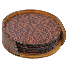 Load image into Gallery viewer, Custom 4" Round Laserable Leatherette 6-Coaster Set, Personalized Engraving Gifts shipped from USA.