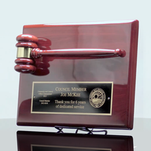 Load image into Gallery viewer, Rosewood Piano Finish Gavel Plaque with Black Laser Brass Plate