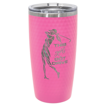 Load image into Gallery viewer, 20 oz. White Golf Tumbler with Dimples and Clear Slider Lid, Polar Camel, Custom.