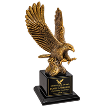 Load image into Gallery viewer, 10 3/4" Antique Gold Eagle with Base, two options of Custom Plates, Personalized Engraving Gifts shipped from USA.