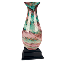 Load image into Gallery viewer, 14 1/2" Swirl Art Glass Vase with Black Royal Piano Finish Pedestal Base, Personalized Engraving Gifts shipped from USA.