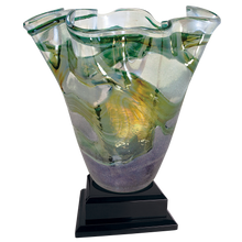 Load image into Gallery viewer, 11 1/4" Art Glass Vase with Black Royal Piano Finish Pedestal Base, Personalized Engraving Gifts shipped from USA.