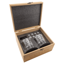 Load image into Gallery viewer, Red Alder Whiskey Bachelor Set with Two 9 oz. Glasses, Two 4" Slate Coasters and Eight Granite Whiskey Stones