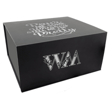 Load image into Gallery viewer, Whiskey Set with Two Glasses, Two 4" Slate Coasters, and Eight Granite Whiskey Stones-Black Lazerburst Lasers to Silver