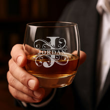 Load image into Gallery viewer, 750ml Flat Round Glass Decanter Set with Four 10 oz. Rocks Glasses. Personalized Engraving Gifts shipped from USA.