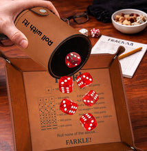 Load image into Gallery viewer, Personalized Dice Tray and Cup Set, Faux Leather Farkle Game, Personalized Engraving Gifts shipped from USA.