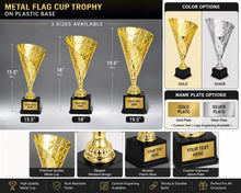 Load image into Gallery viewer, Silver/Gold Metal Flag Cup Trophy with free custom plate, Personalized Engraving Gifts shipped from USA.