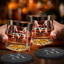 Load image into Gallery viewer, Red Alder Whiskey Bachelor Set with Two 9 oz. Glasses, Two 4" Slate Coasters and Eight Granite Whiskey Stones