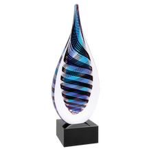 Load image into Gallery viewer, 12" Blue, White & Black Twist Rain Drop Art Glass