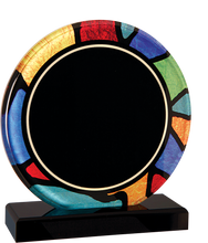 Load image into Gallery viewer, Custom Stained Glass Round Acrylic with Black Base, Personalized Engraving Gifts shipped from USA.