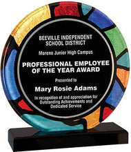 Load image into Gallery viewer, Custom Stained Glass Round Acrylic with Black Base, Personalized Engraving Gifts shipped from USA.