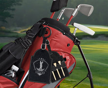 Load image into Gallery viewer, 5" x 3 1/4" Laserable Leatherette Golf Bag Tag with 3 Wooden Tees