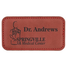 Load image into Gallery viewer, 3 1/4" x 1 3/4" Light Custom Laserable Leatherette Badge with Magnet, Personalized Engraving Gifts shipped from USA.
