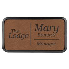 Load image into Gallery viewer, 3&quot; x 1 1/2&quot; Laserable Leatherette Round Corner Badge &amp; Frame
