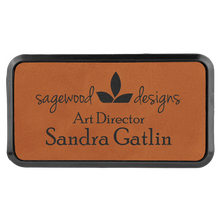 Load image into Gallery viewer, 3" x 1 1/2" Laserable Leatherette Round Corner Badge & Frame, Personalized Engraving Gifts shipped from USA.