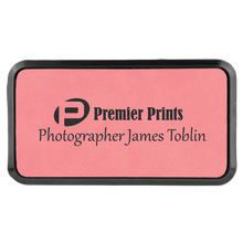 Load image into Gallery viewer, 3" x 1 1/2" Laserable Leatherette Round Corner Badge & Frame, Personalized Engraving Gifts shipped from USA.