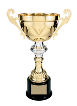 Load image into Gallery viewer, Gold Completed Metal Cup Trophy with free custom plate
