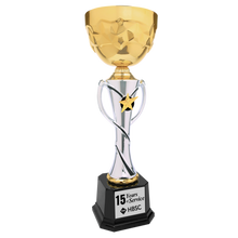 Load image into Gallery viewer, Silver/Gold Completed Metal Cup Trophy with free custom plate, Personalized Engraving Gifts shipped from USA.