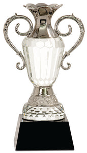 Crystal Cup with Silver Metal Handles on Black Pedestal Base