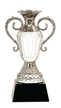 Load image into Gallery viewer, Crystal Cup with Silver Metal Handles on Black Pedestal Base
